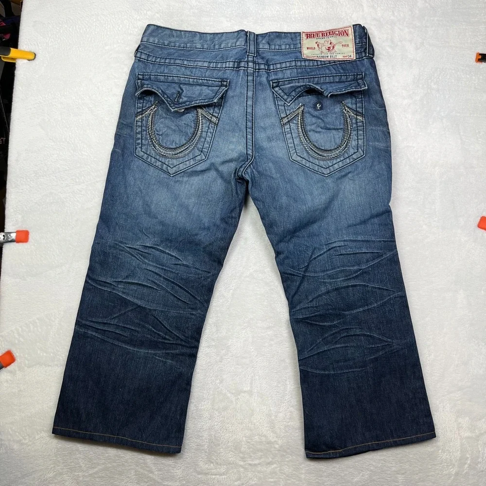 True Religion Rainbow‎ Billy Jeans Women's Blue Denim Cropped USA Made - 39X25